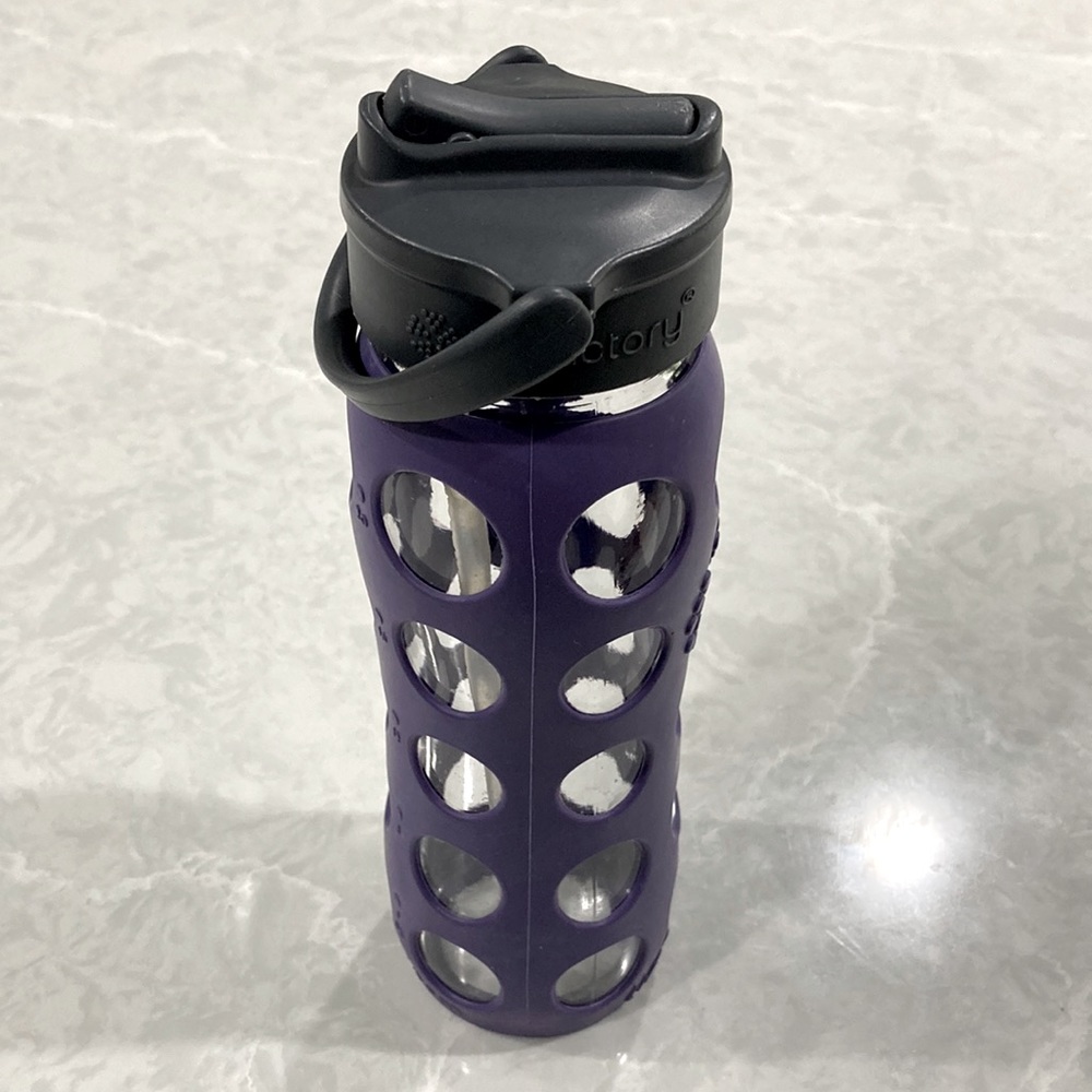 Life factory glass water bottle purple